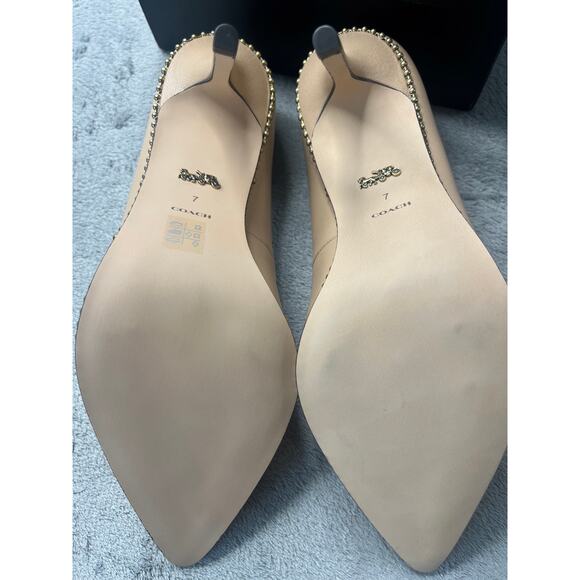 Coach Waverly Leather Pumps Beechwood Size 7 Bead-Trim Heels New In Box Women’s - Picture 4 of 5